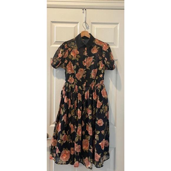 Unique Vintage Floral Rose Dress Black 1950s, Retro, Pin Up Rockabilly Sz S #37 - Picture 1 of 12
